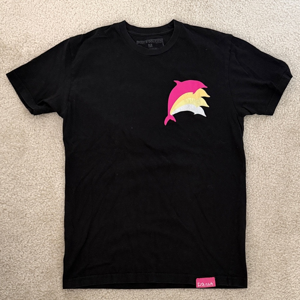 Pink Dolphin Black Tee with Vibrant Design